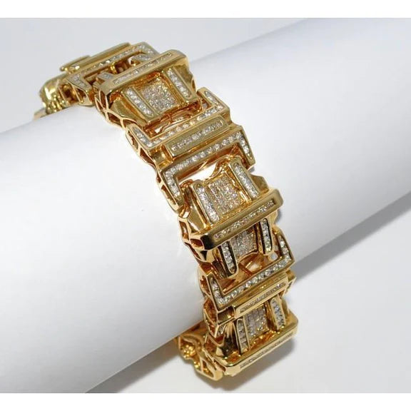 12 Carats Small Sparkling Natural Diamonds Men's Bracelet 14K Gold Yellow