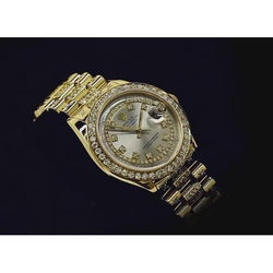 12 Ct. Custom Natural Earth Mined Diamond Midsize Yellow Gold Watch