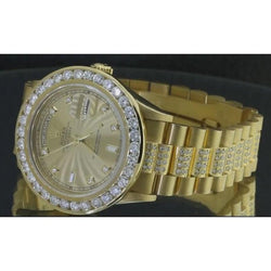 12 Ct. Iced Out Custom Diamond Presidential Rolex Watch Yellow Gold