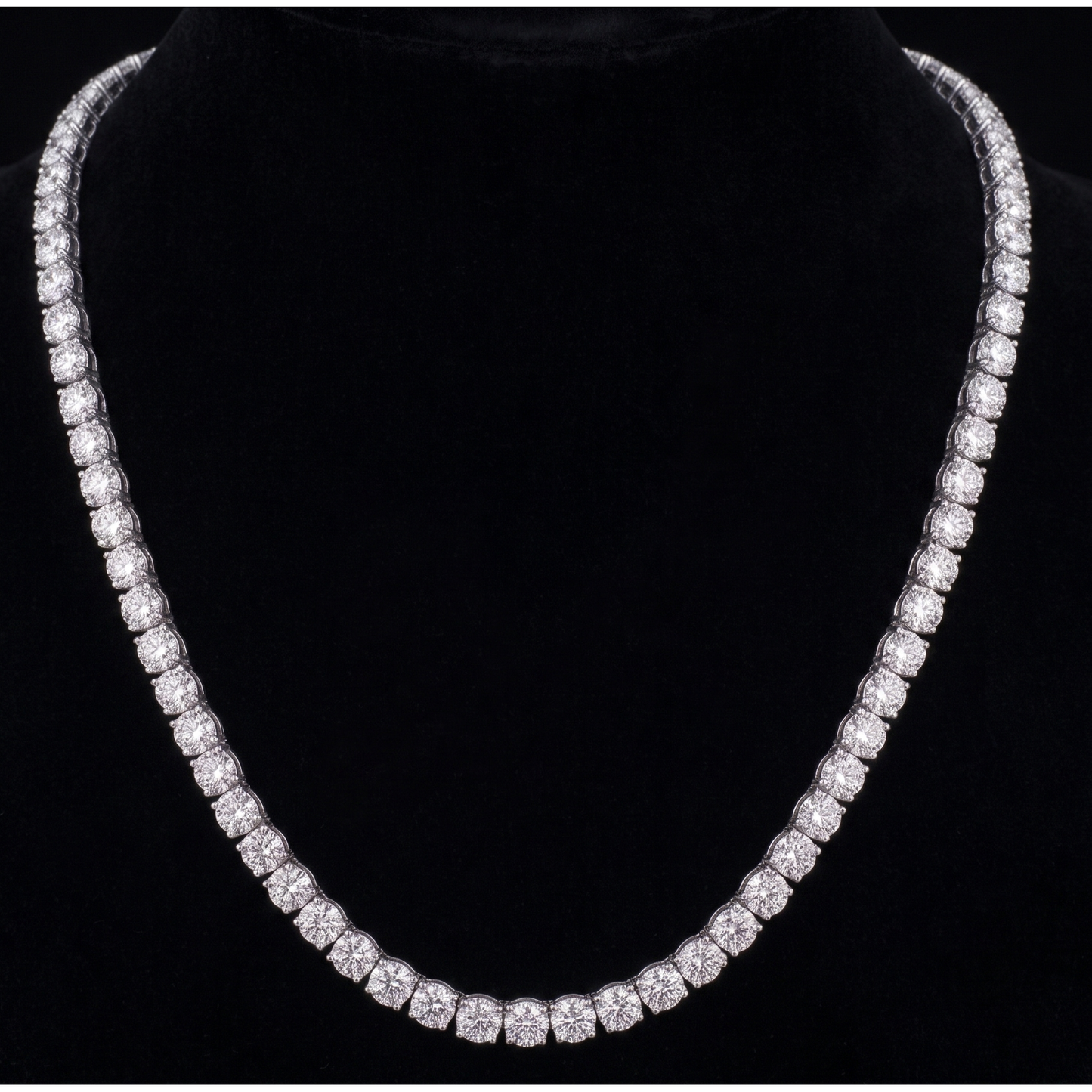 12 Carat Lab Grown Tennis Necklace 18 Inch Chain White Gold 14K