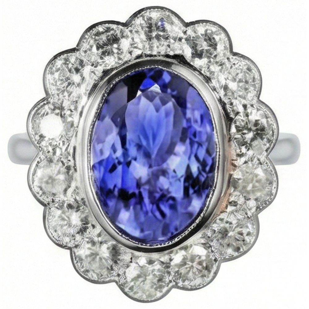 natural round tanzanite 12ct ring side angle