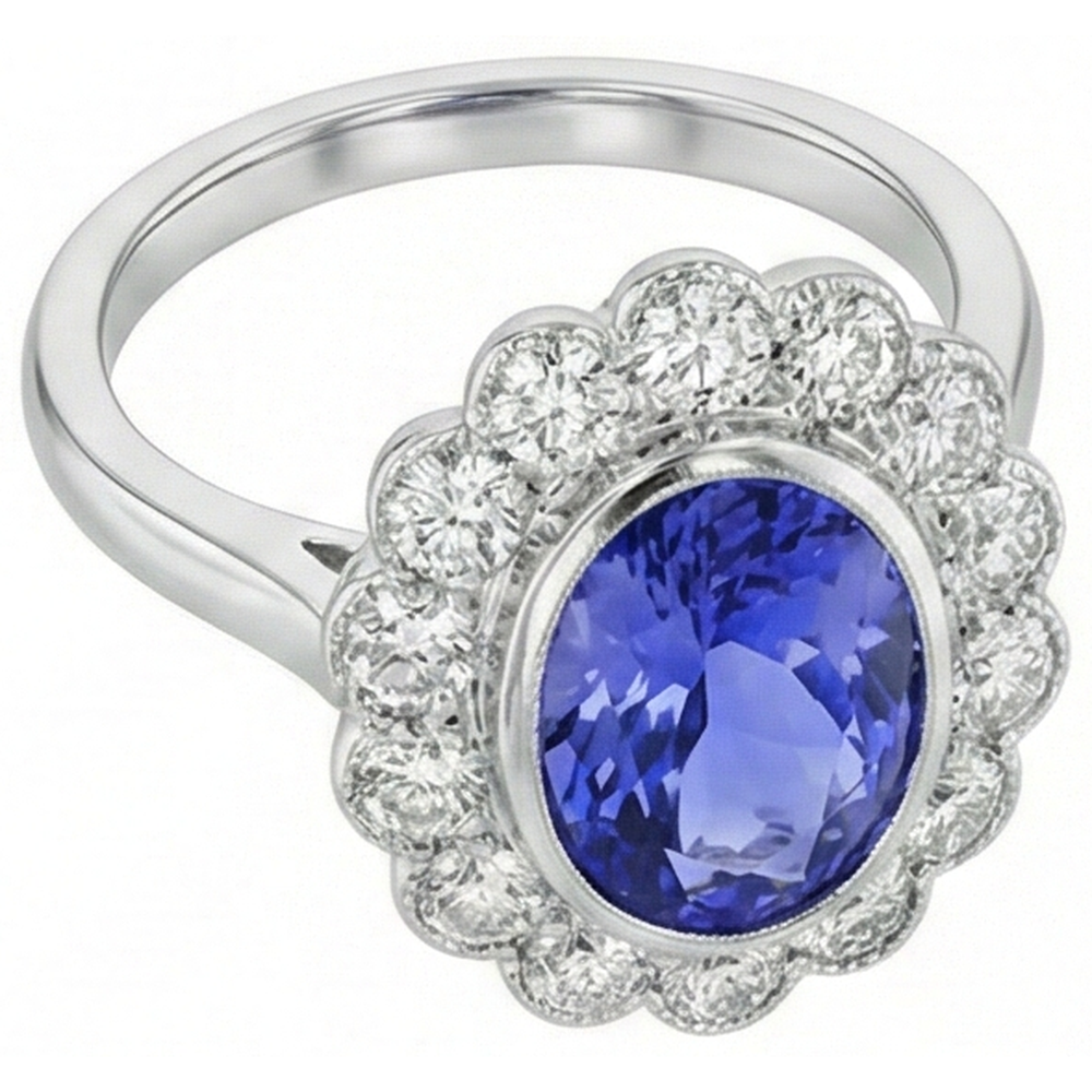 natural round tanzanite 12ct ring close up detail