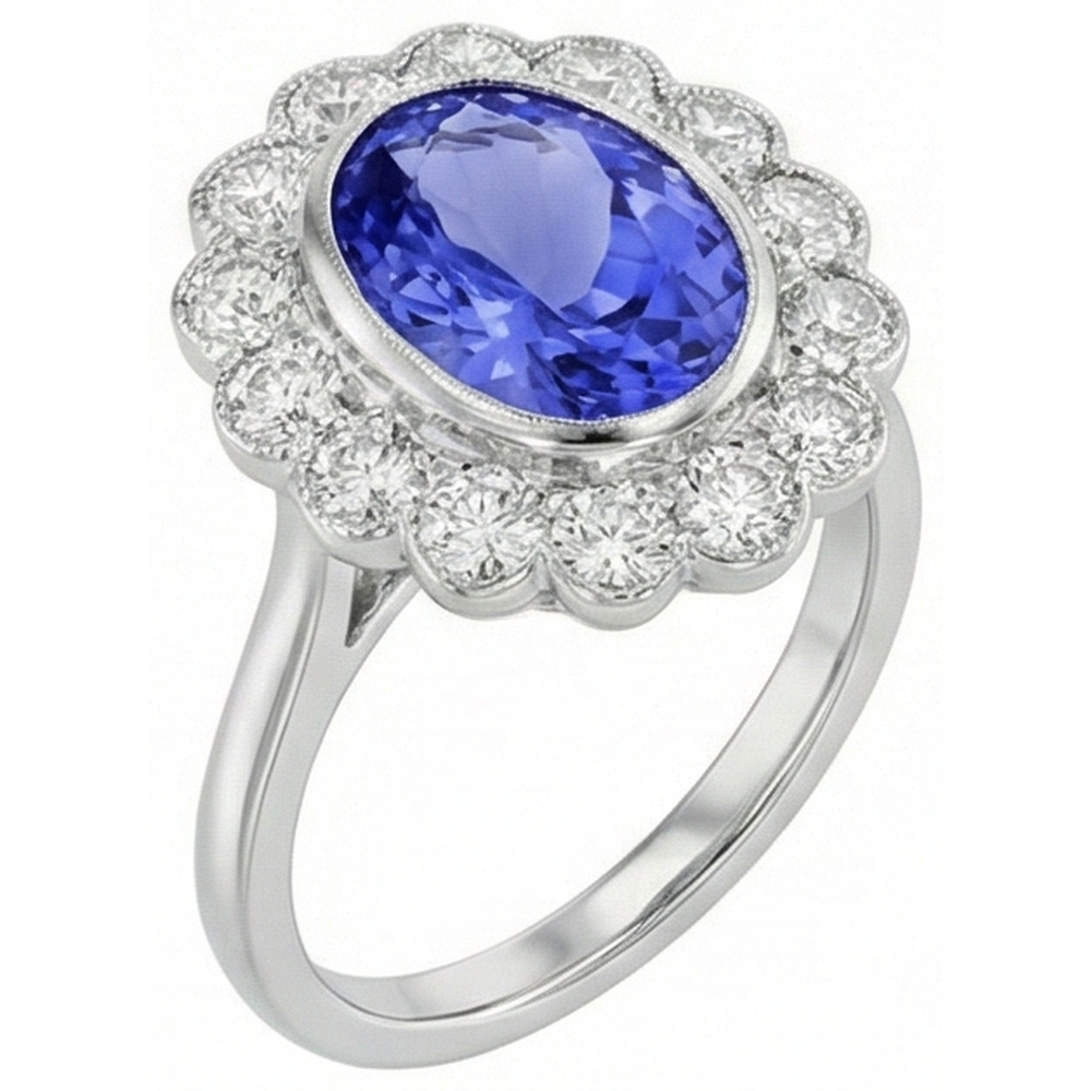 natural round tanzanite 12ct ring top view