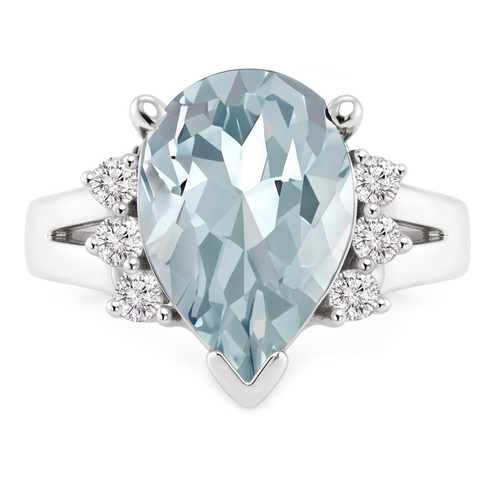 13.25 Carats Prong Set Aquamarine And Natural Earth Mined Diamond ( Not Lab Grown )s Ring 14K White Gold