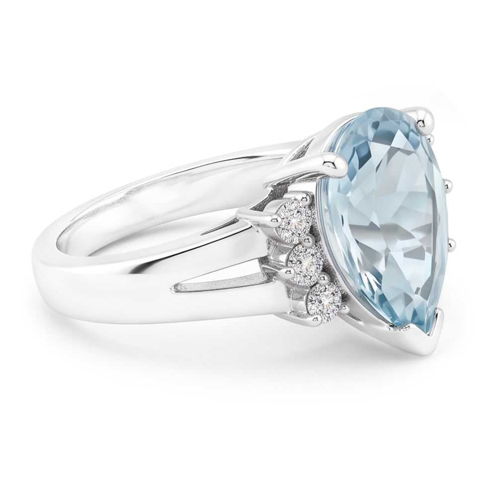 13.25 Carats Prong Set Aquamarine And Natural Earth Mined Diamond ( Not Lab Grown )s Ring 14K White Gold
