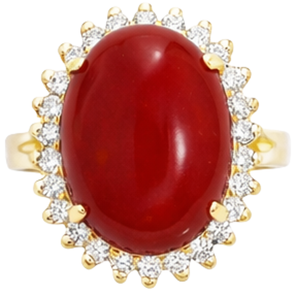 13.25 Ct Solitaire With Accent Red Coral With Natural Earth Mined Diamond ( Not Lab Grown )s Yellow Gold