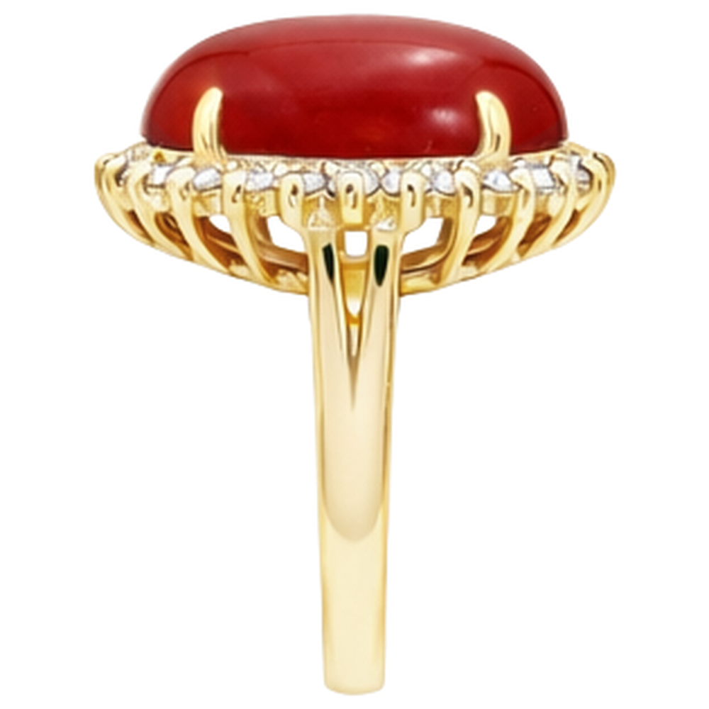 13.25 Ct Solitaire With Accent Red Coral With Natural Earth Mined Diamond ( Not Lab Grown )s Yellow Gold
