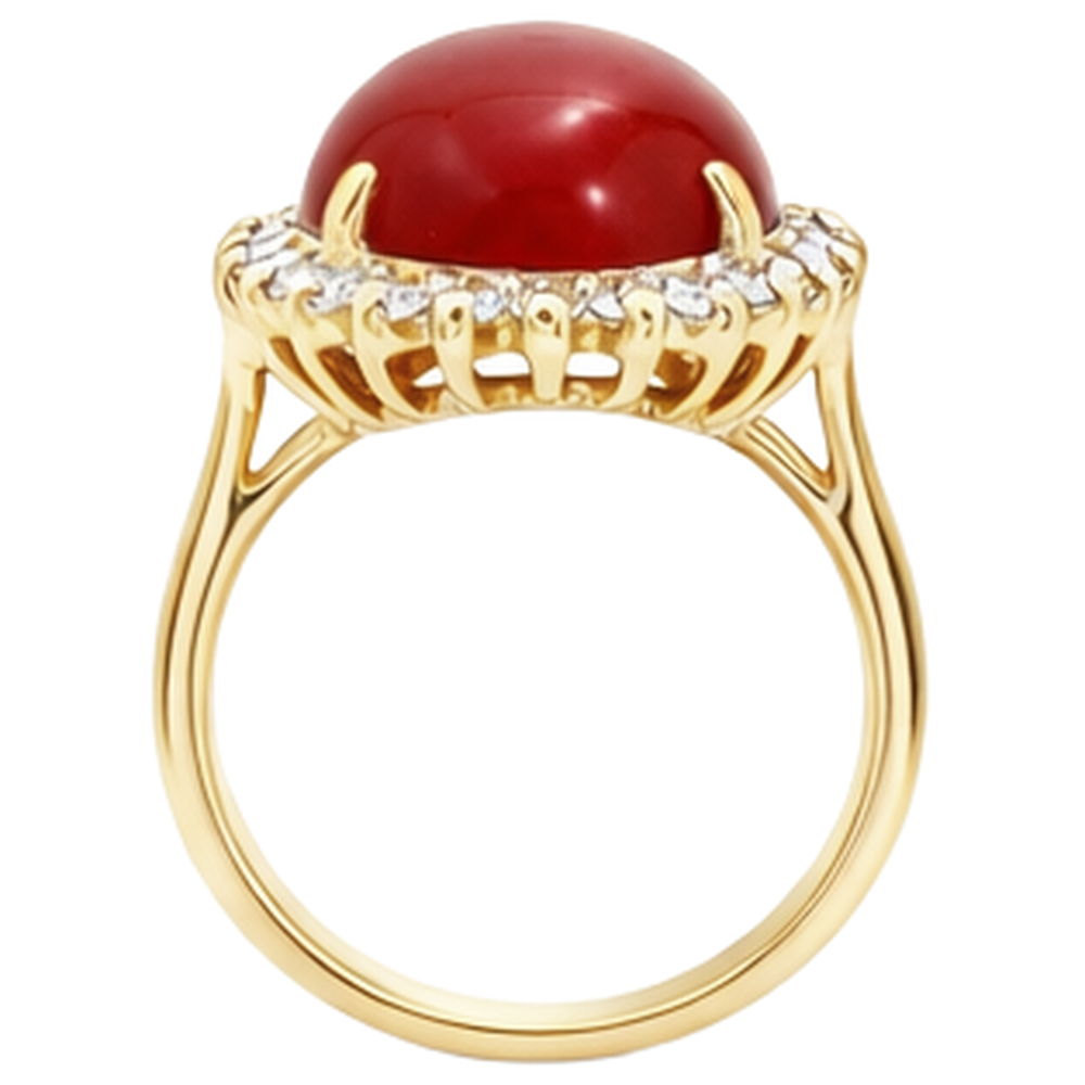 13.25 Ct Solitaire With Accent Red Coral With Natural Earth Mined Diamond ( Not Lab Grown )s Yellow Gold