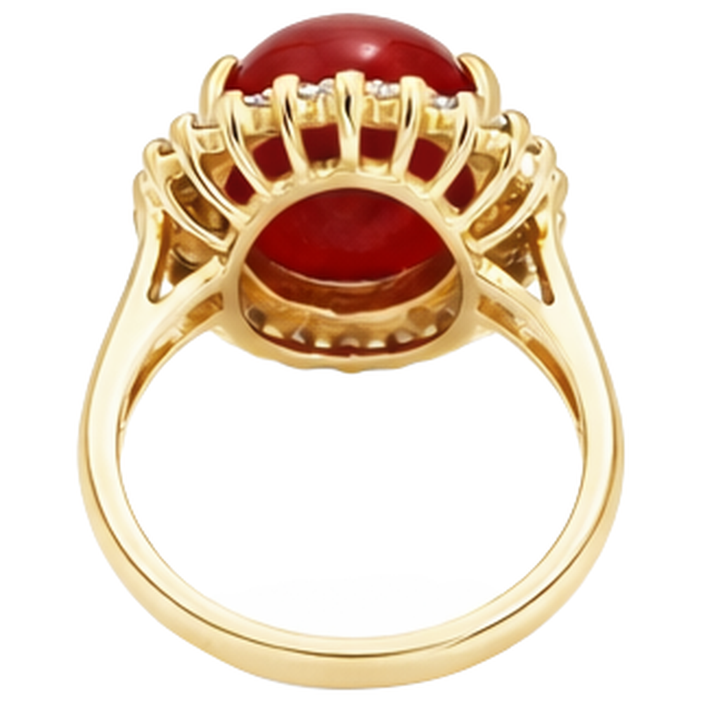 13.25 Ct Solitaire With Accent Red Coral With Natural Earth Mined Diamond ( Not Lab Grown )s Yellow Gold