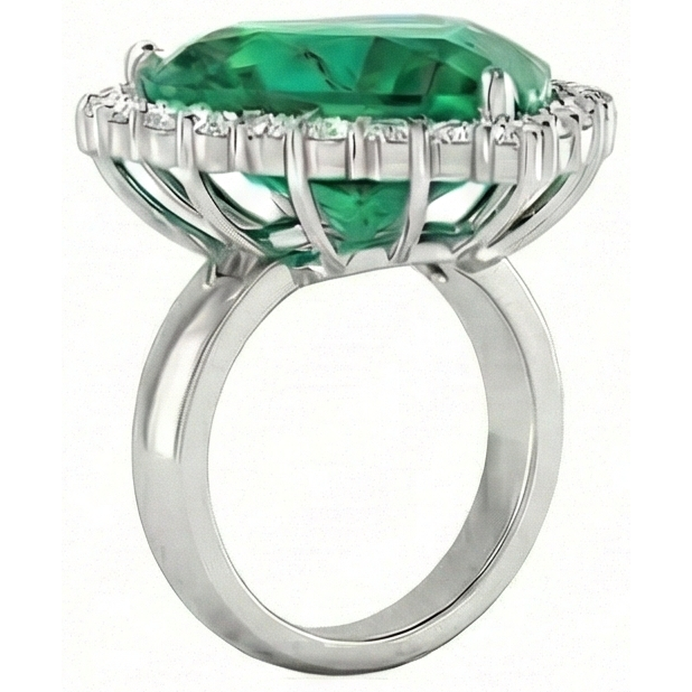 13 Carats Heart Shaped Green Emerald With Natural Earth Mined Diamond Wedding Ring 14K