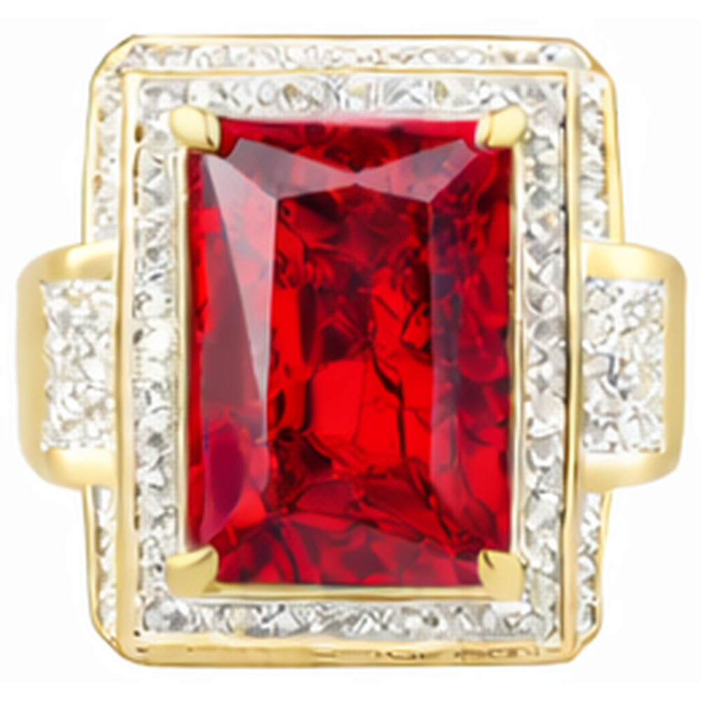 13 Ct Big Emerald Cut Red Aaa Men's Ruby Ring With Natural Earth Mined Diamond ( Not Lab Grown ) Yellow Gold 14K