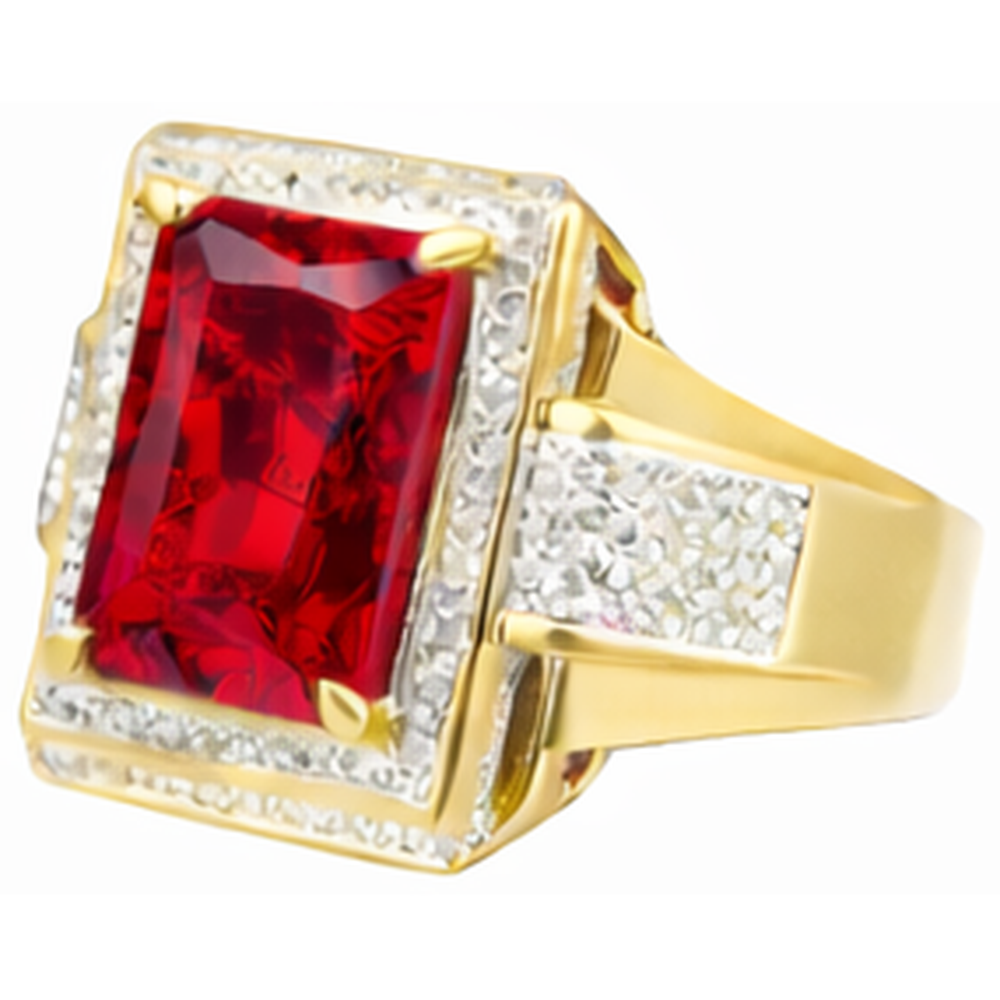 13 Ct Big Emerald Cut Red Aaa Men's Ruby Ring With Natural Earth Mined Diamond ( Not Lab Grown ) Yellow Gold 14K