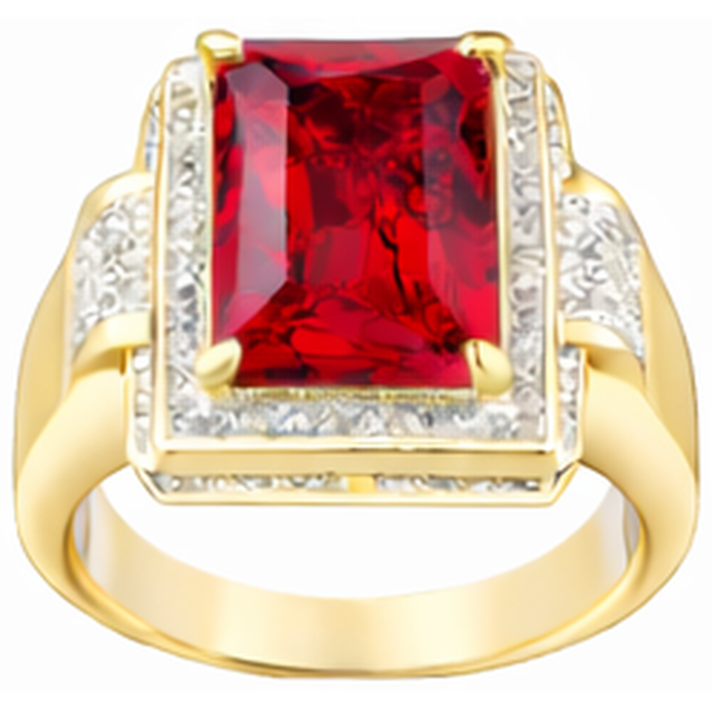 13 Ct Big Emerald Cut Red Aaa Men's Ruby Ring With Natural Earth Mined Diamond ( Not Lab Grown ) Yellow Gold 14K
