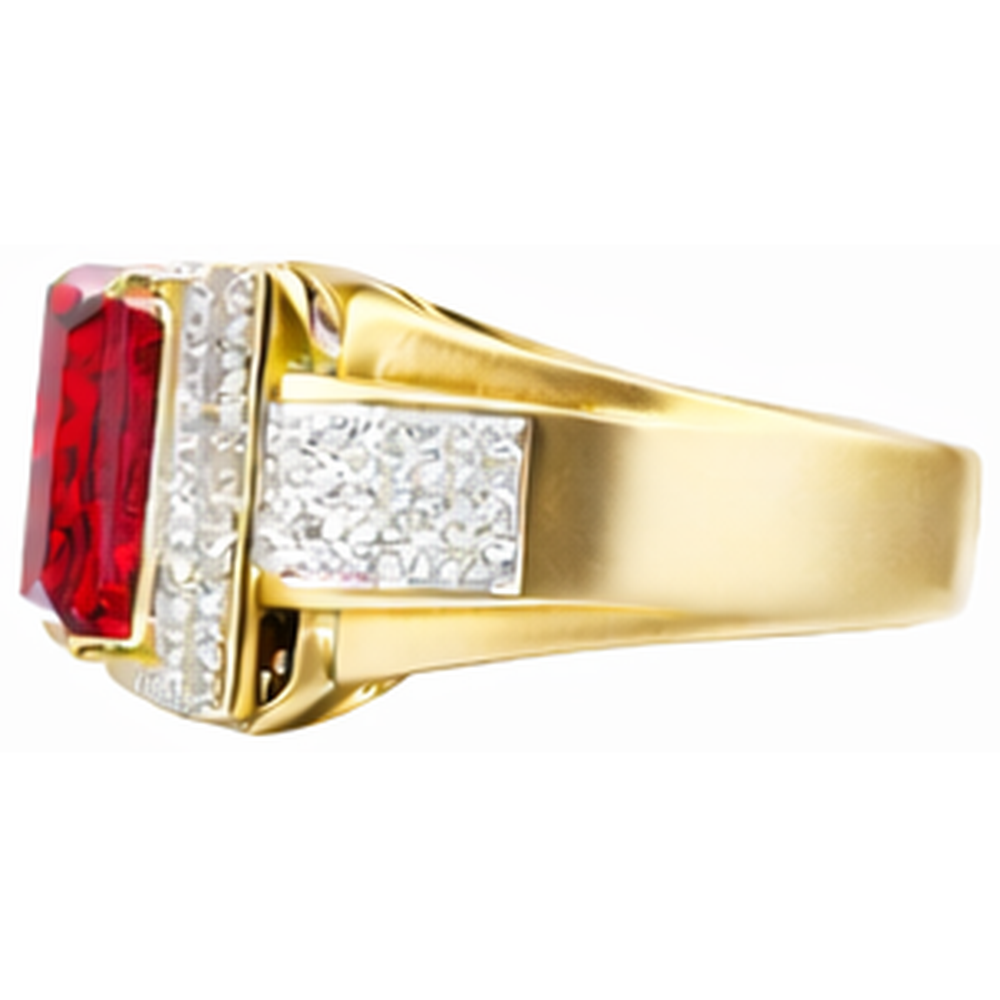 13 Ct Big Emerald Cut Red Aaa Men's Ruby Ring With Natural Earth Mined Diamond ( Not Lab Grown ) Yellow Gold 14K
