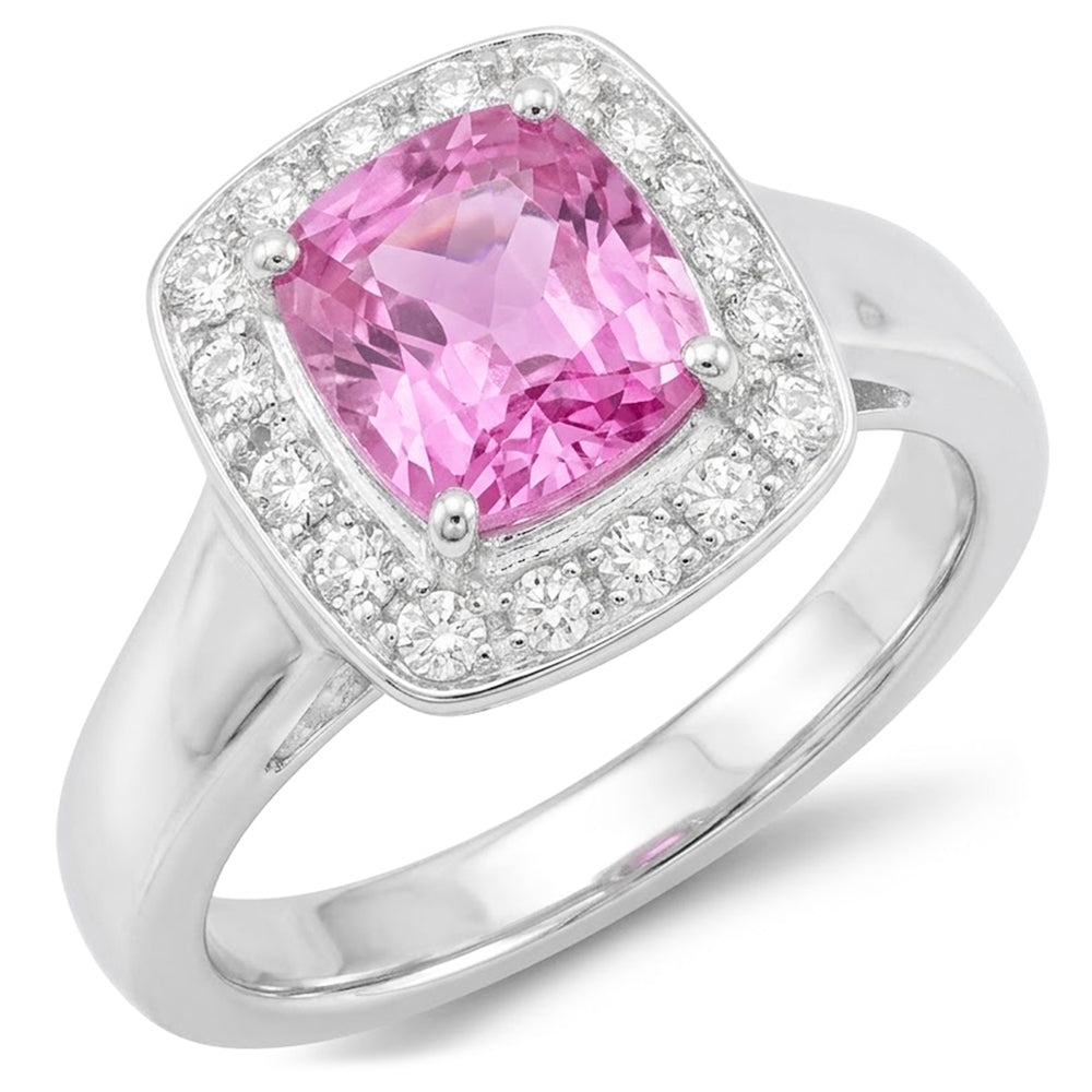 13 Ct Cushion Cut Kunzite And Natural Earth Mined Diamond ( Not Lab Grown ) Ring White Gold 14K