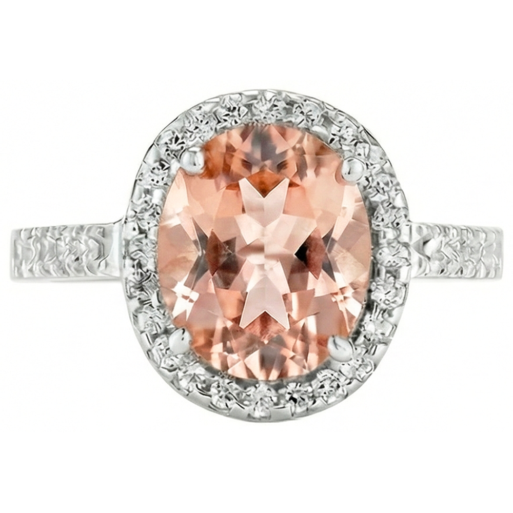 13 Ct Morganite And Natural Earth Mined Diamond ( Not Lab Grown ) Wedding Ring Solid White Gold