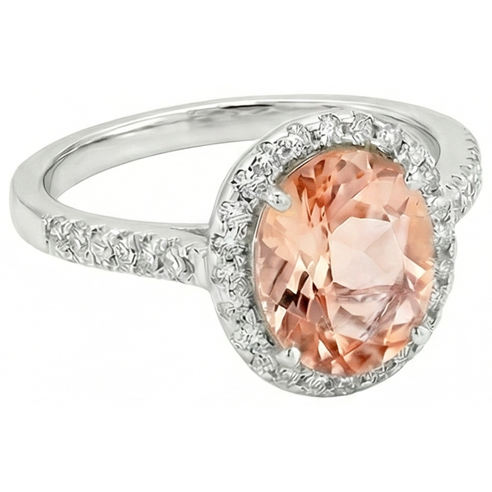 13 Ct Morganite And Natural Earth Mined Diamond ( Not Lab Grown ) Wedding Ring Solid White Gold