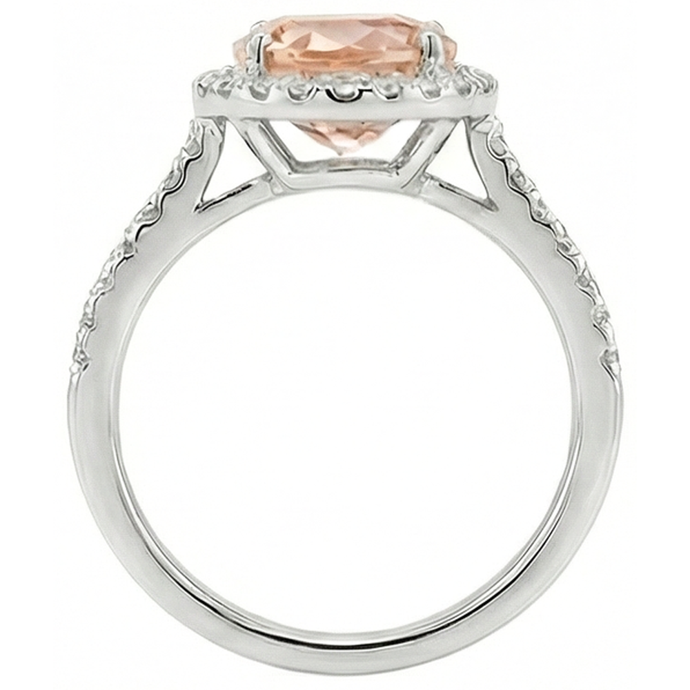 13 Ct Morganite And Natural Earth Mined Diamond ( Not Lab Grown ) Wedding Ring Solid White Gold