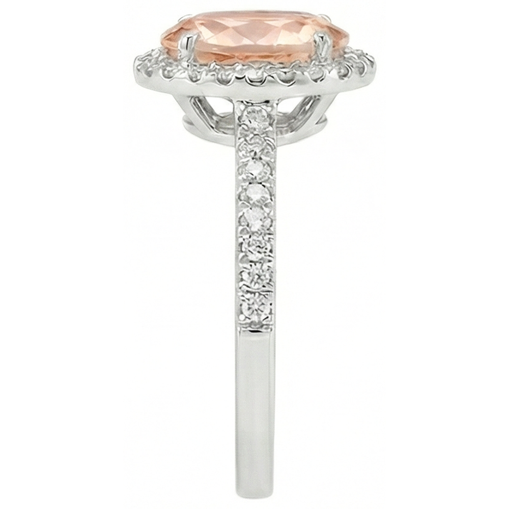 13 Ct Morganite And Natural Earth Mined Diamond ( Not Lab Grown ) Wedding Ring Solid White Gold