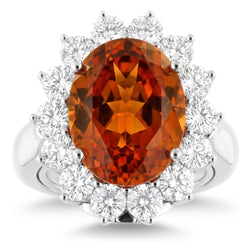 13 Ct Oval Mandarin Garnet With Round Natural Earth Mined Diamond ( Not Lab Grown )s Ring White Gold