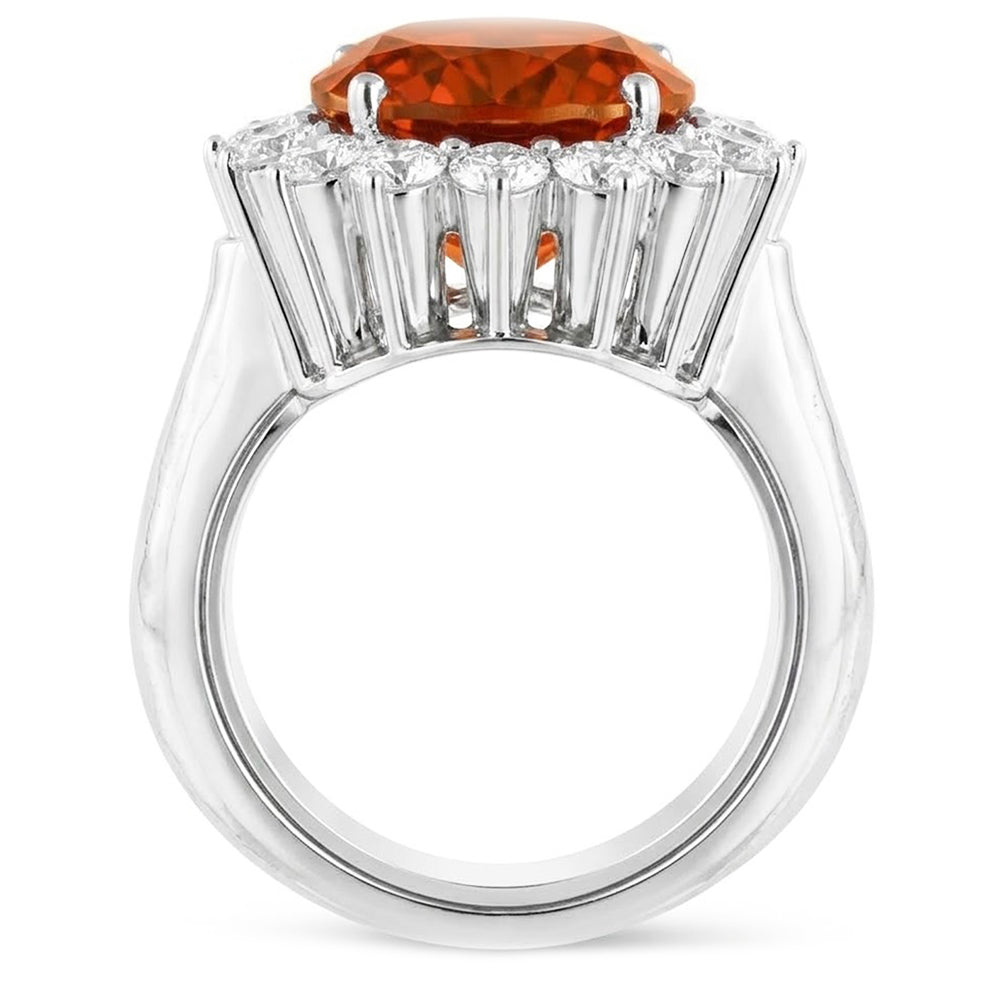 13 Ct Oval Mandarin Garnet With Round Natural Earth Mined Diamond ( Not Lab Grown )s Ring White Gold