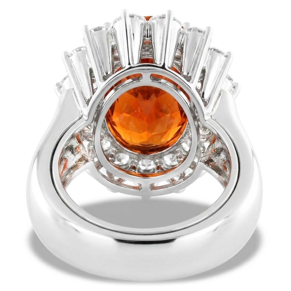 13 Ct Oval Mandarin Garnet With Round Natural Earth Mined Diamond ( Not Lab Grown )s Ring White Gold