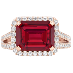 13 Ct Red Ruby Emerald Cut With Natural Earth Mined Diamond ( Not Lab Grown ) Wedding Ring 14K Rose Gold