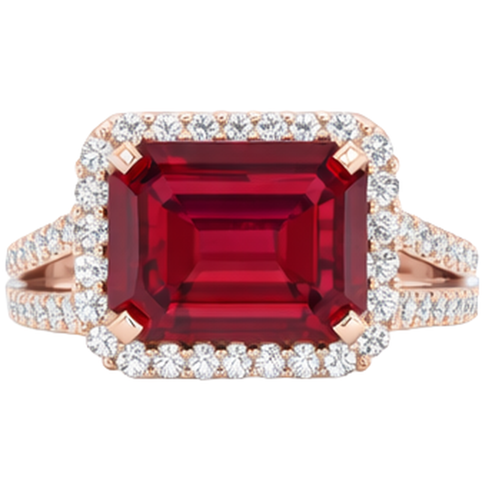 13 Ct Red Ruby Emerald Cut With Natural Earth Mined Diamond ( Not Lab Grown ) Wedding Ring 14K Rose Gold