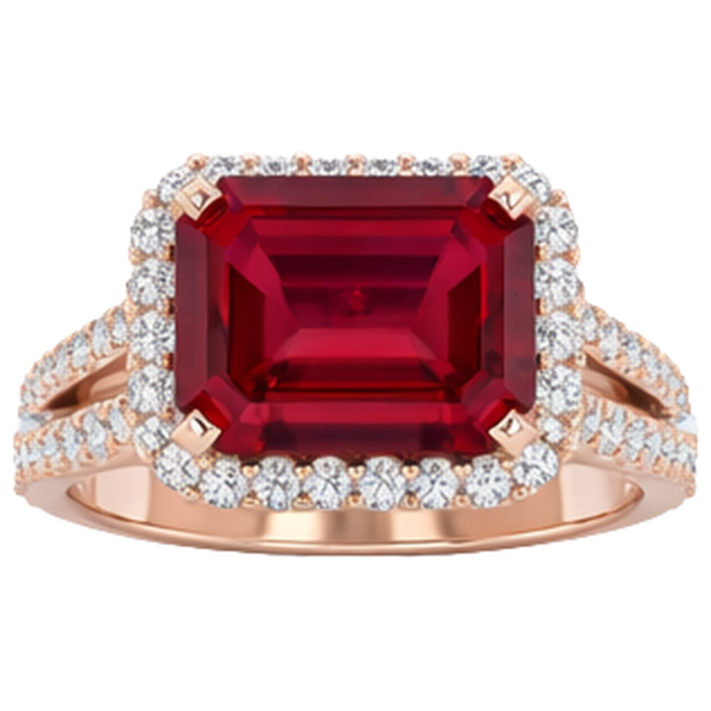 13 Ct Red Ruby Emerald Cut With Natural Earth Mined Diamond ( Not Lab Grown ) Wedding Ring 14K Rose Gold