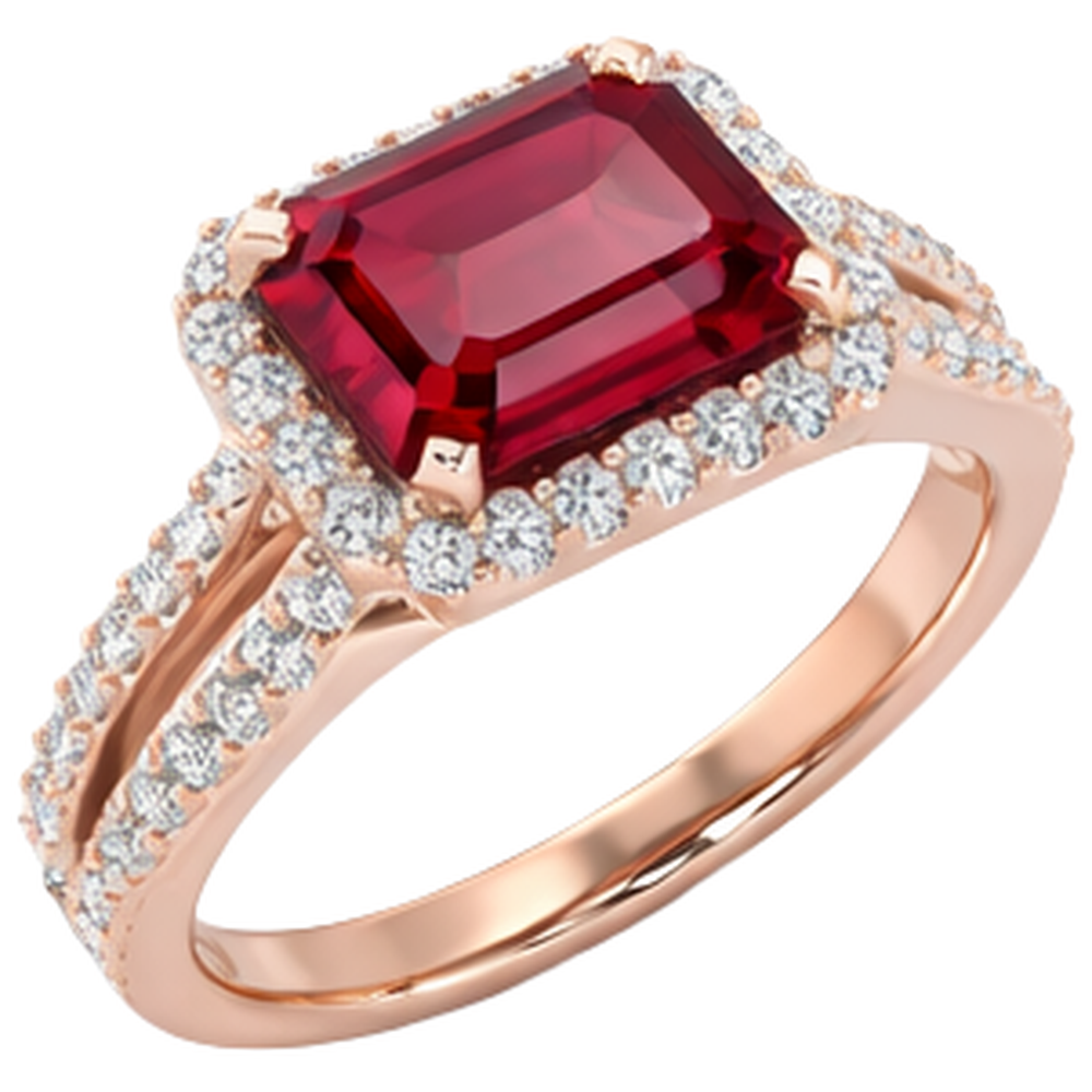 13 Ct Red Ruby Emerald Cut With Natural Earth Mined Diamond ( Not Lab Grown ) Wedding Ring 14K Rose Gold