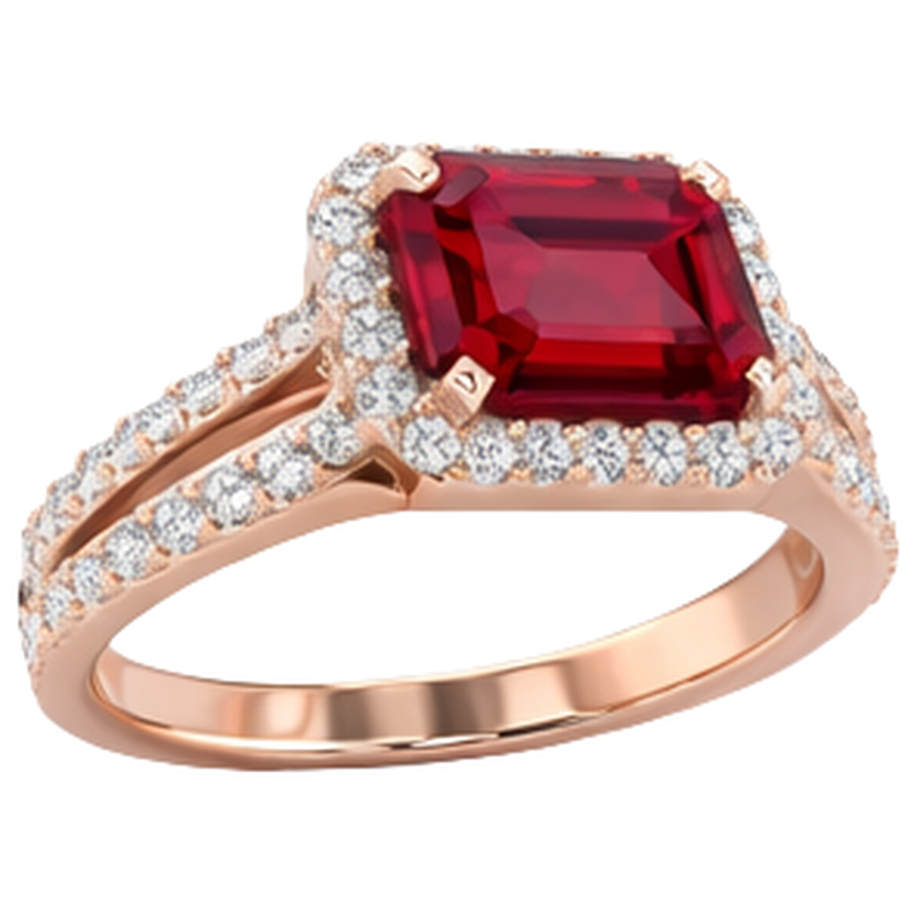 13 Ct Red Ruby Emerald Cut With Natural Earth Mined Diamond ( Not Lab Grown ) Wedding Ring 14K Rose Gold