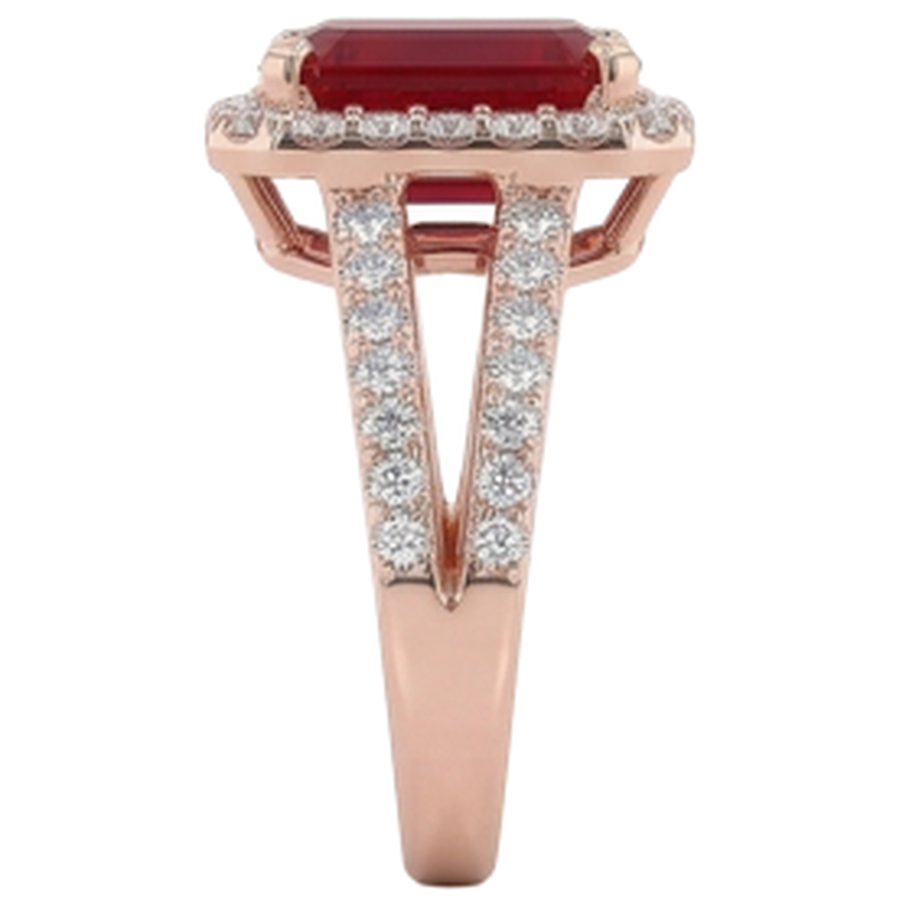 13 Ct Red Ruby Emerald Cut With Natural Earth Mined Diamond ( Not Lab Grown ) Wedding Ring 14K Rose Gold