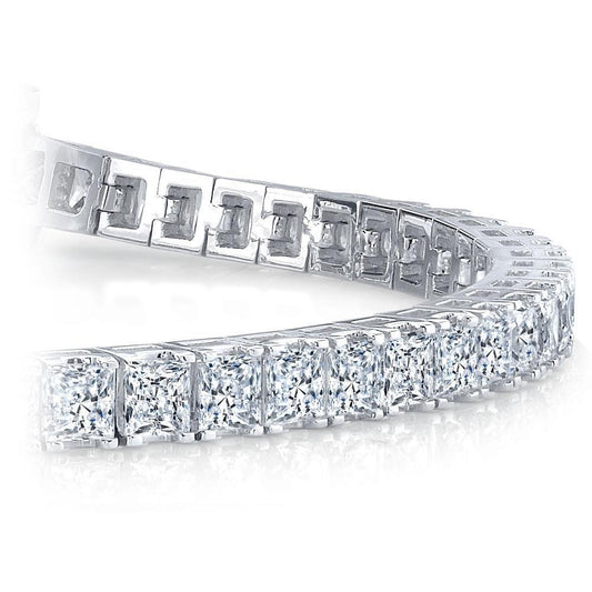 13 Carats Real Princess Cut Diamond Tennis Bracelet Solid White Gold 14K