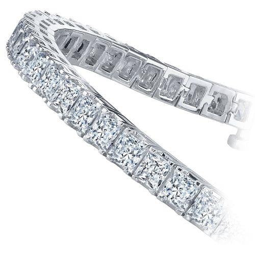 13 Carats Princess Cut Lab Grown Diamonds Tennis Bracelet Solid White Gold 14K