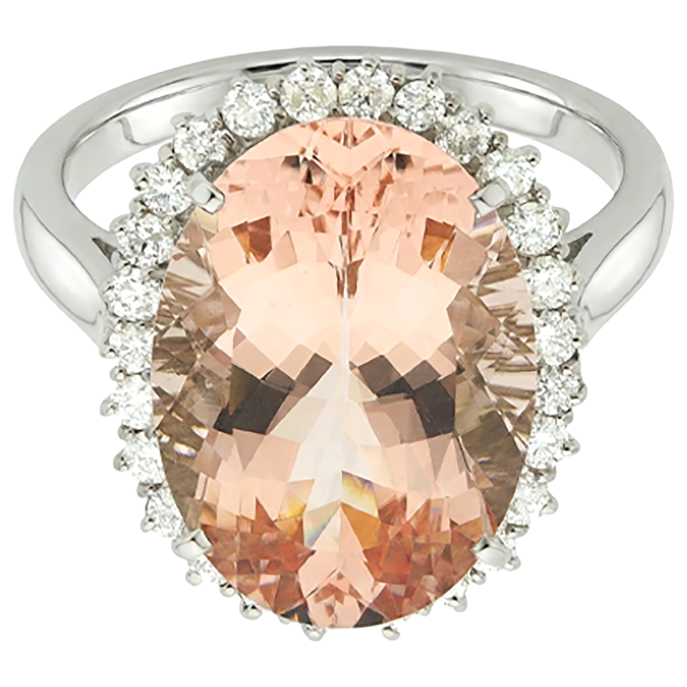 14.25 Ct. Big Oval Morganite With Small Natural Earth Mined Diamond ( Not Lab Grown )s Ring White Gold 14K