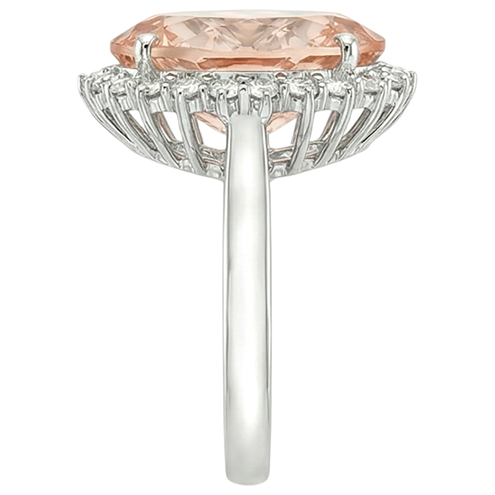 14.25 Ct. Big Oval Morganite With Small Natural Earth Mined Diamond ( Not Lab Grown )s Ring White Gold 14K