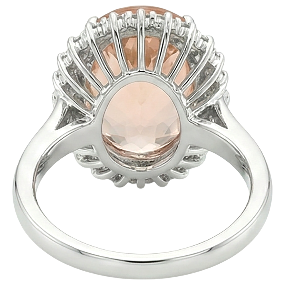 14.25 Ct. Big Oval Morganite With Small Natural Earth Mined Diamond ( Not Lab Grown )s Ring White Gold 14K