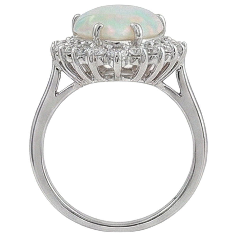14.25 Ct Ladies Pear Opal And Round Natural Earth Mined Diamond ( Not Lab Grown )s Ring White Gold 14K