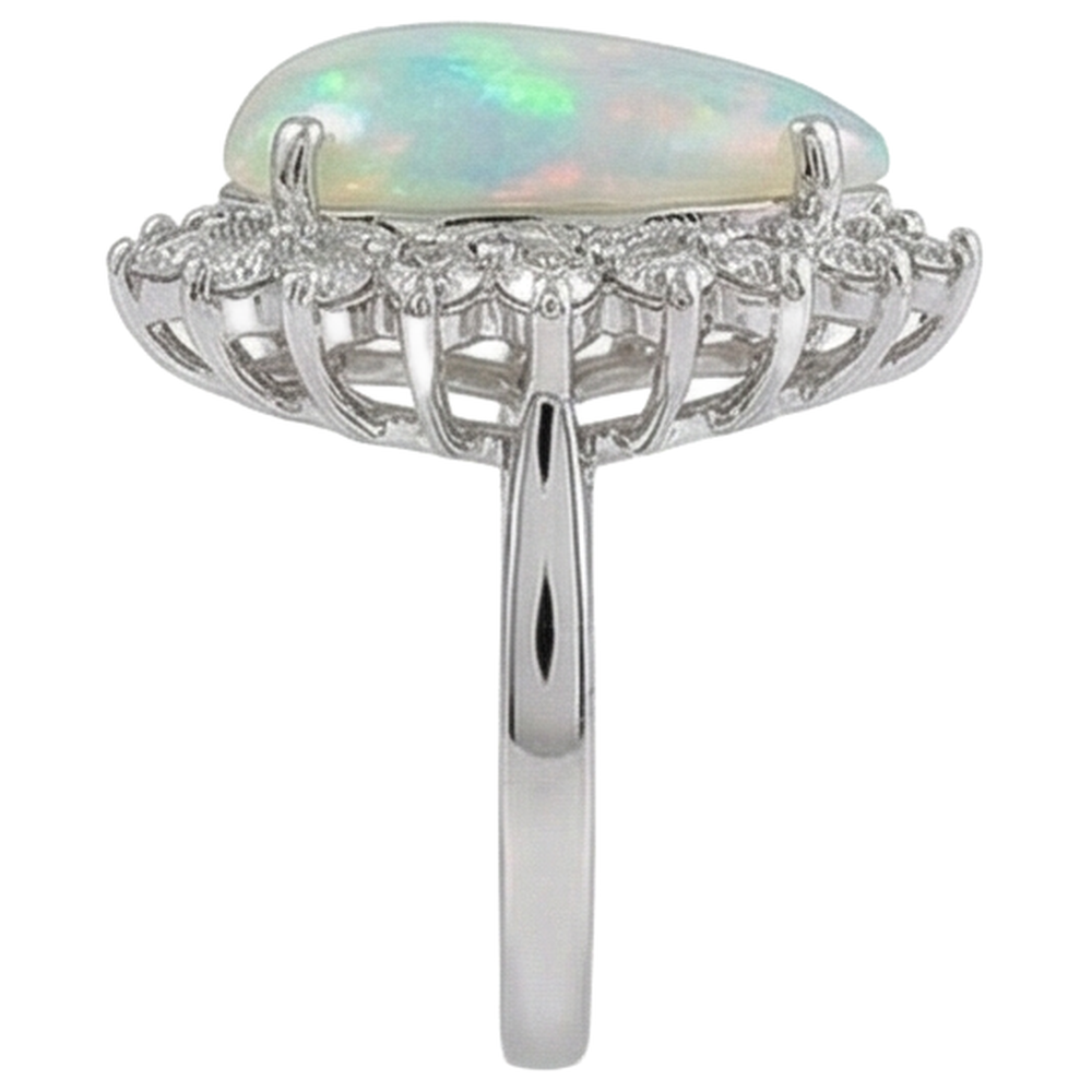 14.25 Ct Ladies Pear Opal And Round Natural Earth Mined Diamond ( Not Lab Grown )s Ring White Gold 14K