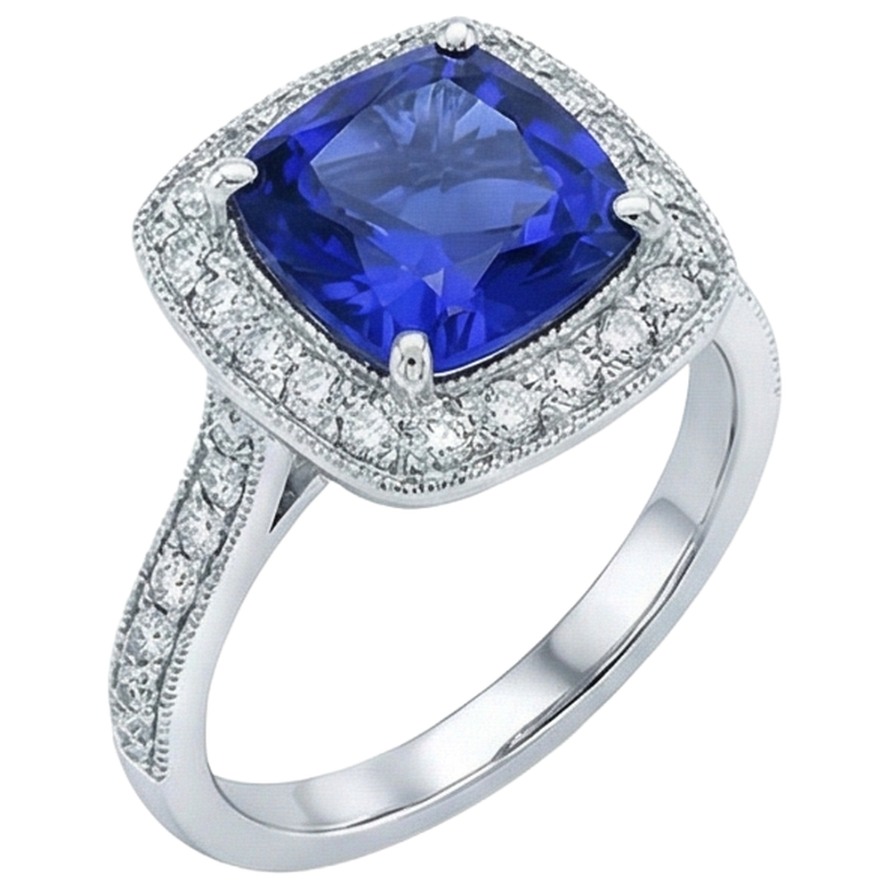 14.75 Ct Bezel Set Tanzanite With Natural Earth Mined Diamond ( Not Lab Grown )s Ring Gold 14K