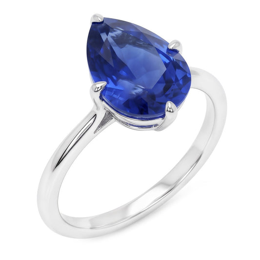14 Karat White Gold Colored Stone Ring with Cornflower Blue