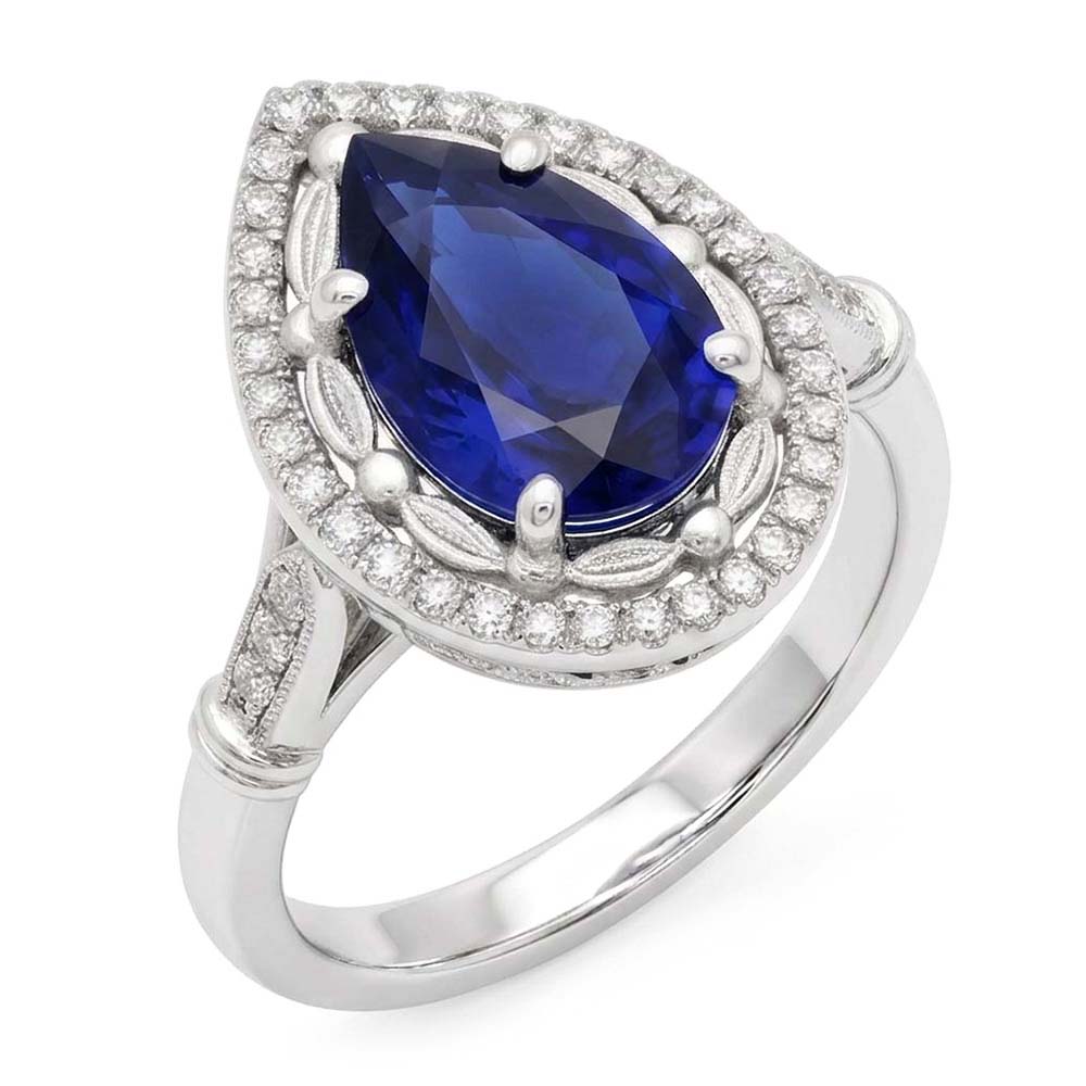 14 Karat White Gold Gemstone Ring with Royal Blue Sapphire