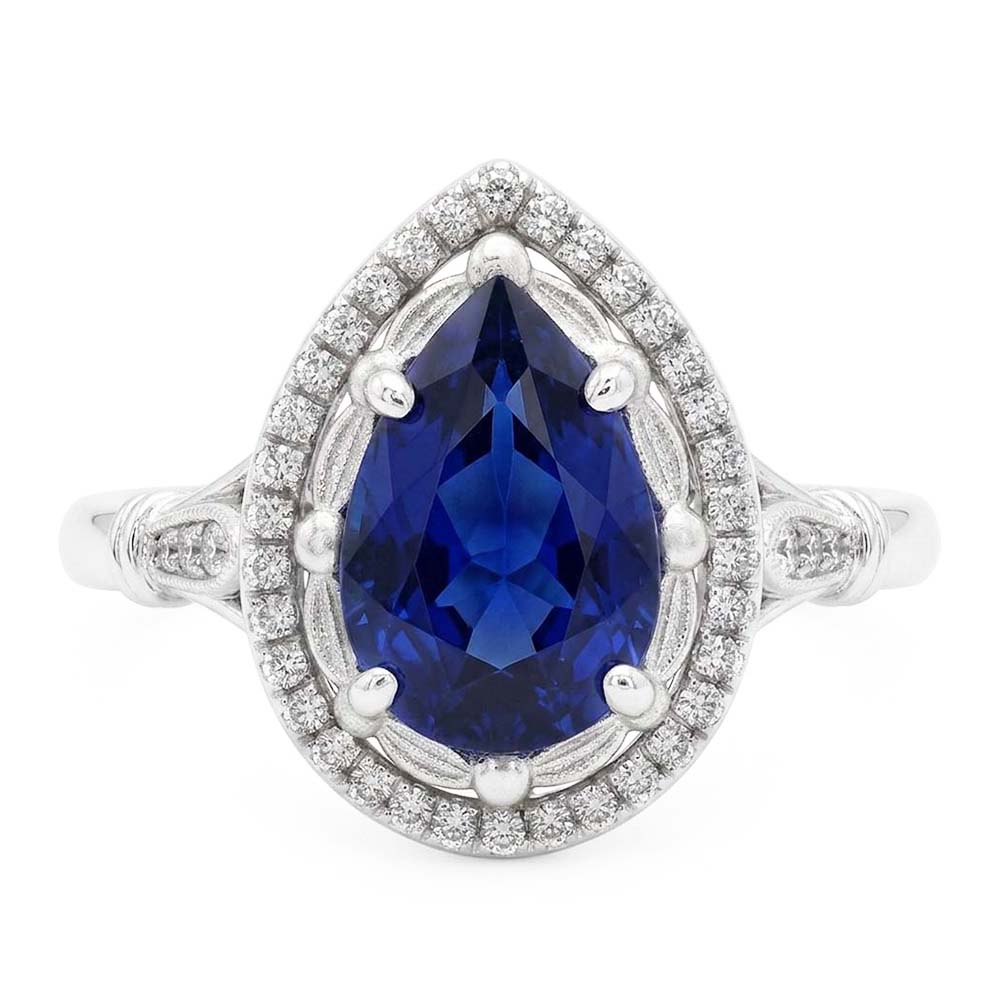 14 Karat White Gold Gemstone Ring with Royal Blue Sapphire