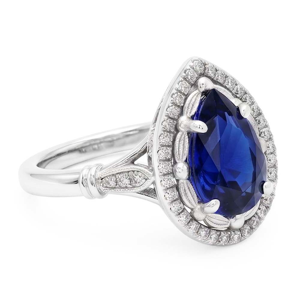 14 Karat White Gold Gemstone Ring with Royal Blue Sapphire