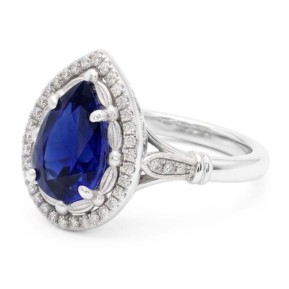 14 Karat White Gold Gemstone Ring with Royal Blue Sapphire