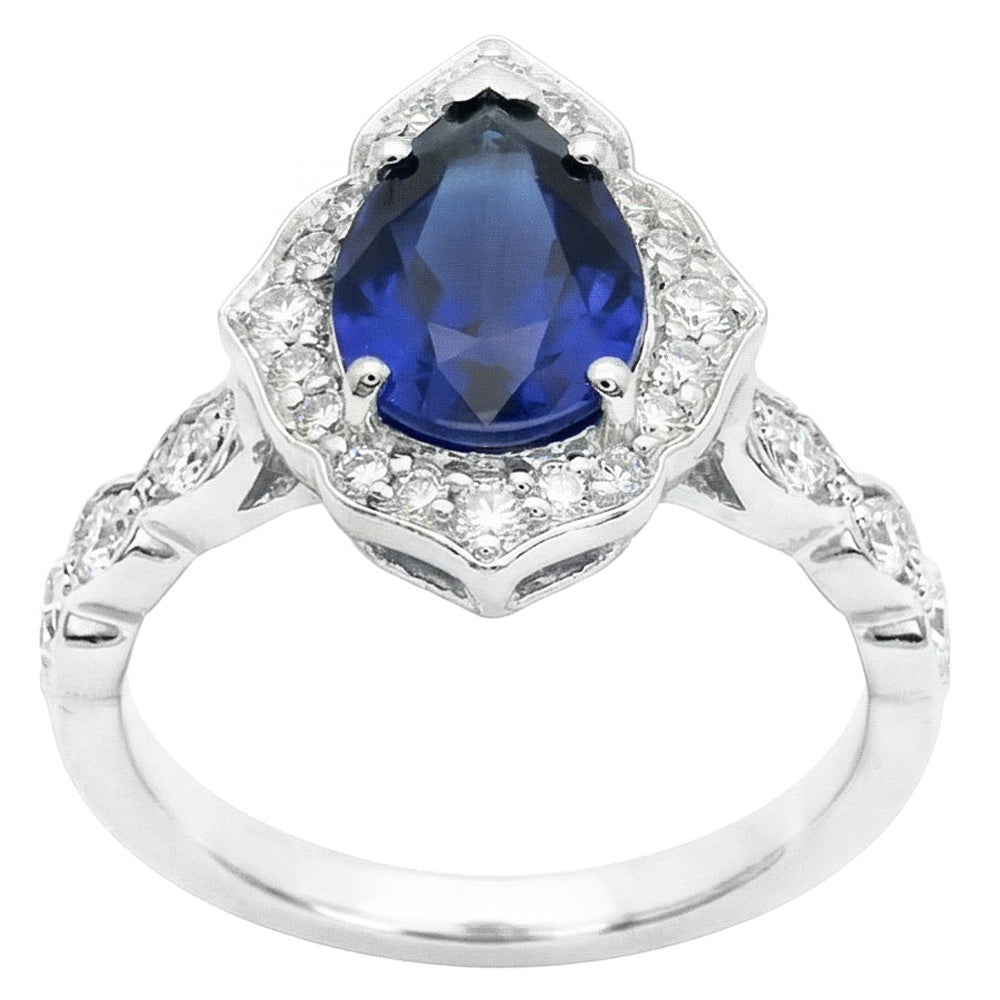 14 Karat White Gold Vintage Royal Blue Sapphire Gemstone Ring