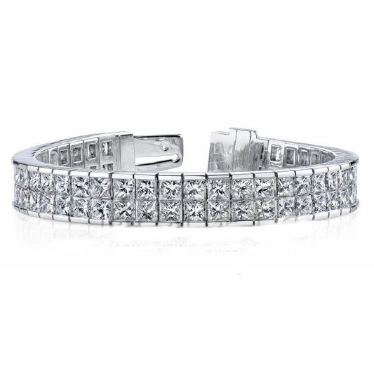 14.30 Carats Princess Double Row Real Diamond Tennis Bracelet White Gold 14K