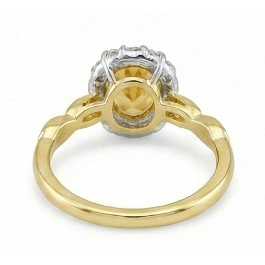 14.75 Carats Oval Cut Citrine And Natural Earth Mined Diamonds Wedding Ring Yellow Gold