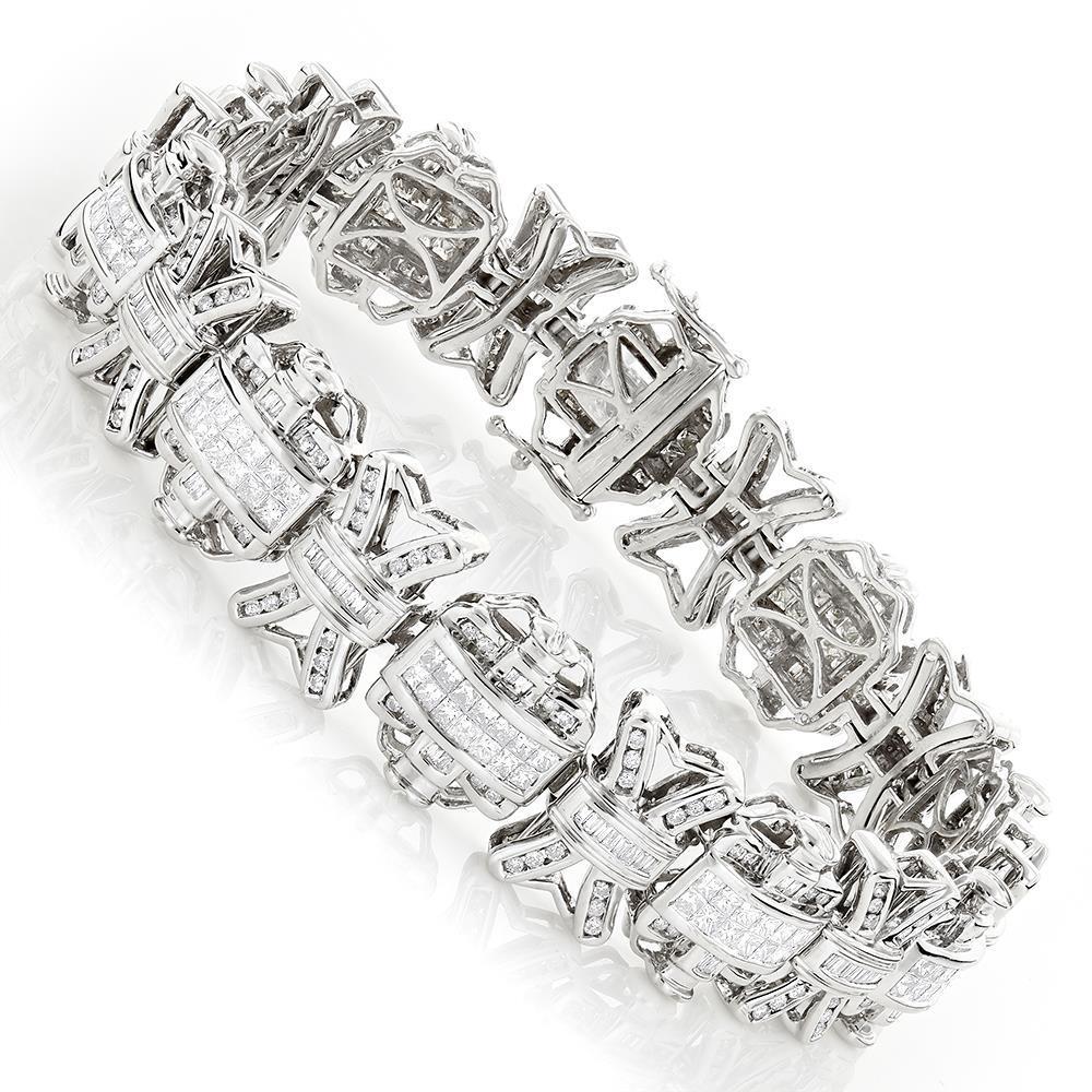 14 Carats Princess & Round Genuine Diamond Mens Bracelet White Gold 14K