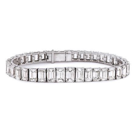 14 Ct Emerald Cut Genuine Diamond Tennis Bracelet White Gold Jewelry